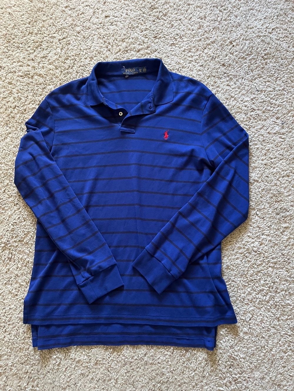 Polo Ralph Lauren Long Sleeve Royal Blue Striped Polo Shirt XL